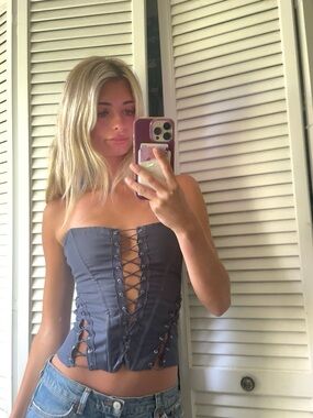 Princess Polly Navy Strapless Lace-Up Corset Top